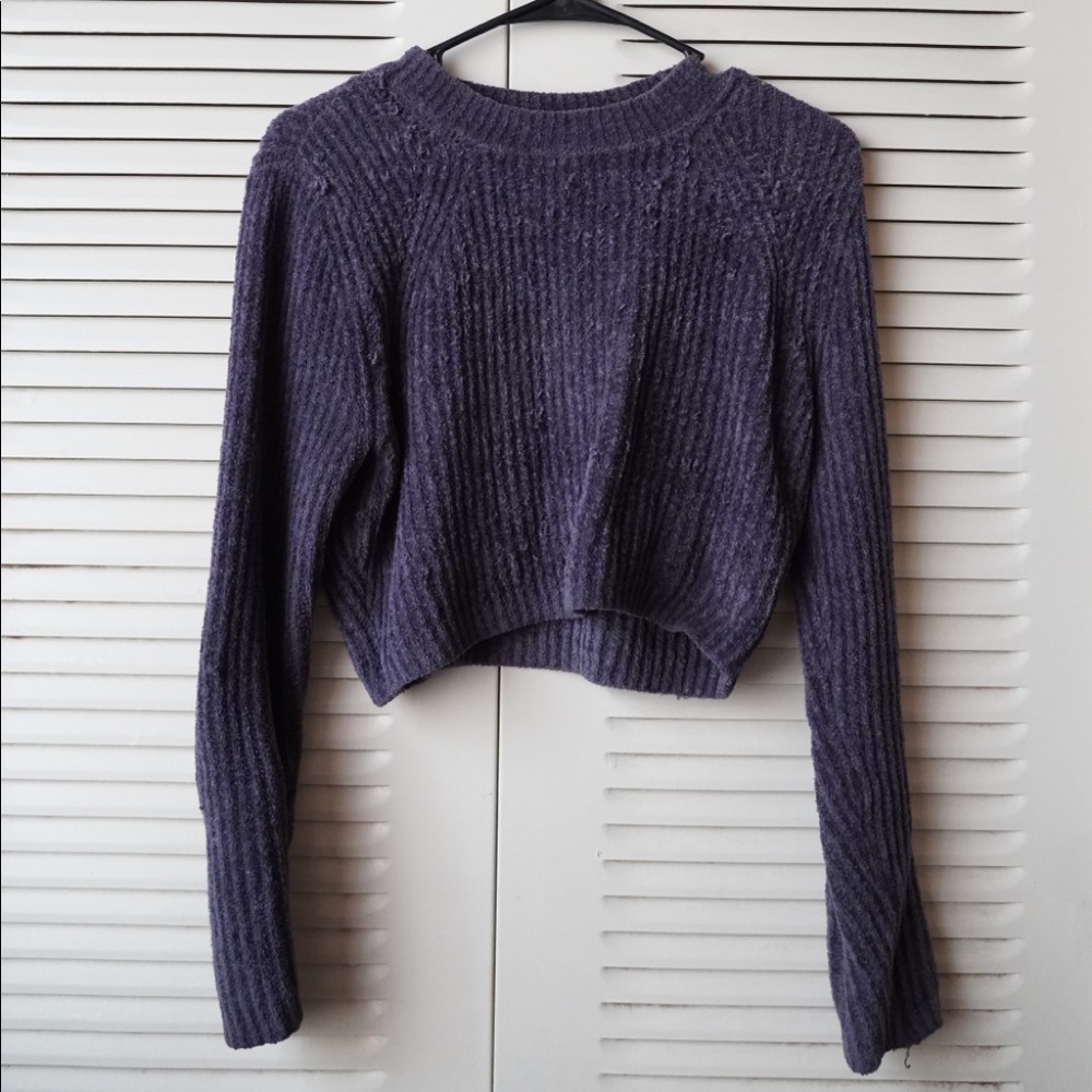Cozy Blue/Gray Cropped Sweater - Forever21